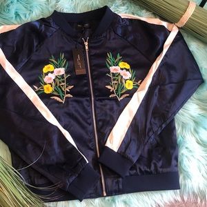 🛑SALE🛑Satin Blue Bomber Jacket with embroidery